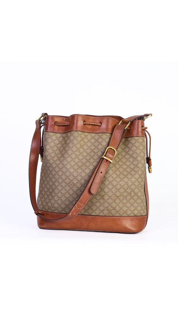 Celine Vintage Bucket Bag i Beige Macadam Monogram