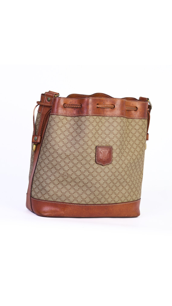 Celine Vintage Bucket Bag i Beige Macadam Monogram