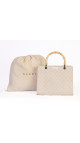 Gucci Beige Monogram Bamboo Handle Tote Bag
