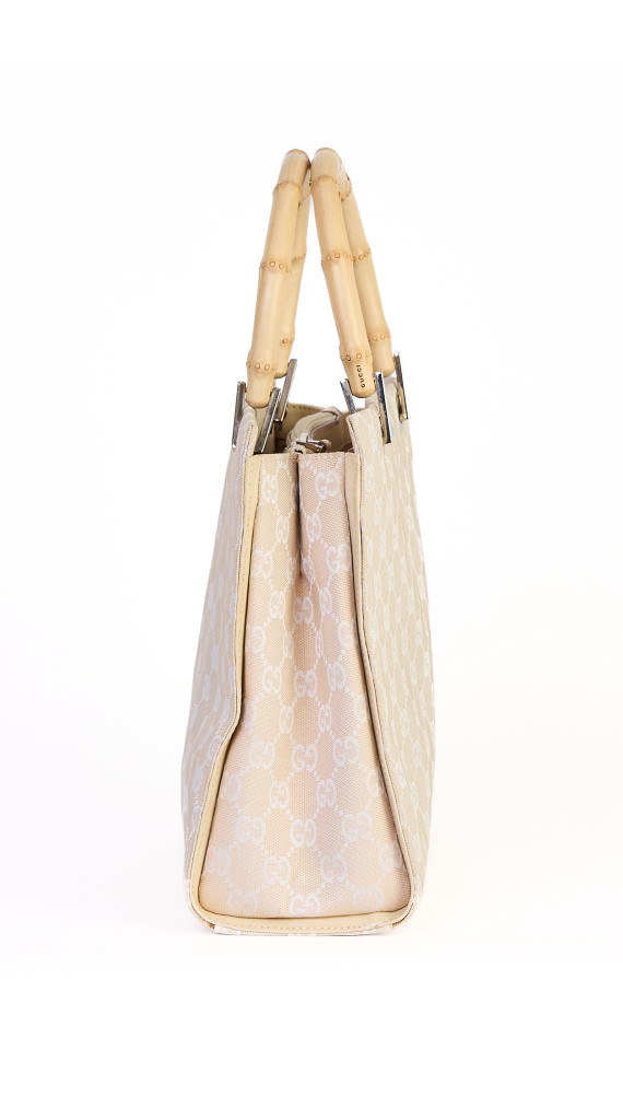 Gucci Beige Monogram Bamboo Handle Tote Bag