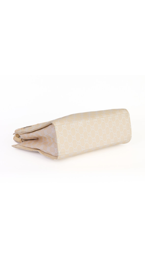 Gucci Beige Monogram Bamboo Handle Tote Bag