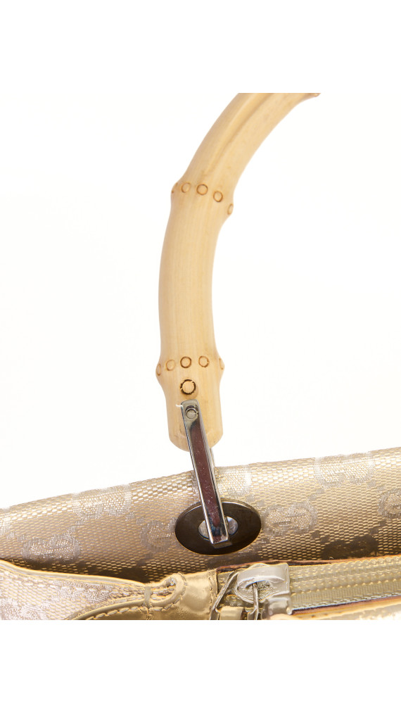 Gucci Beige Monogram Bamboo Handle Tote Bag