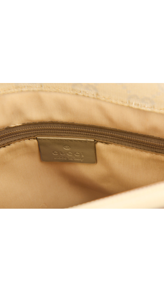 Gucci Beige Monogram Bamboo Handle Tote Bag