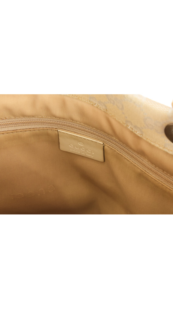 Gucci Beige Monogram Bamboo Handle Tote Bag