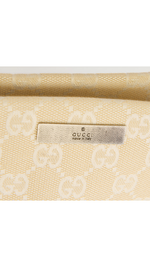Gucci Beige Monogram Bamboo Handle Tote Bag