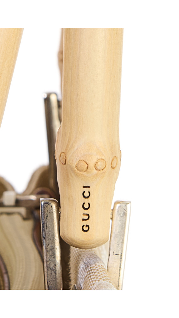 Gucci Beige Monogram Bamboo Handle Tote Bag
