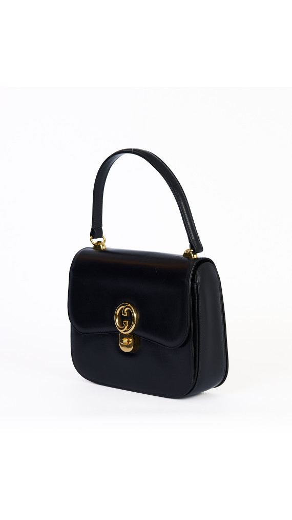 Gucci Vintage Håndveske i Sort Skinn med Gull GG-lås