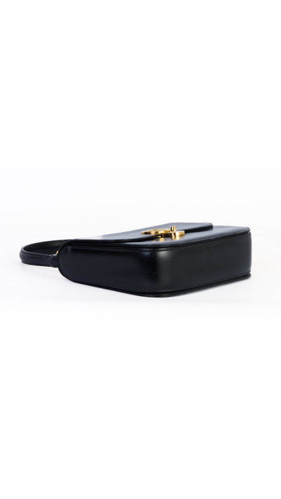 Gucci Vintage Håndveske i Sort Skinn med Gull GG-lås