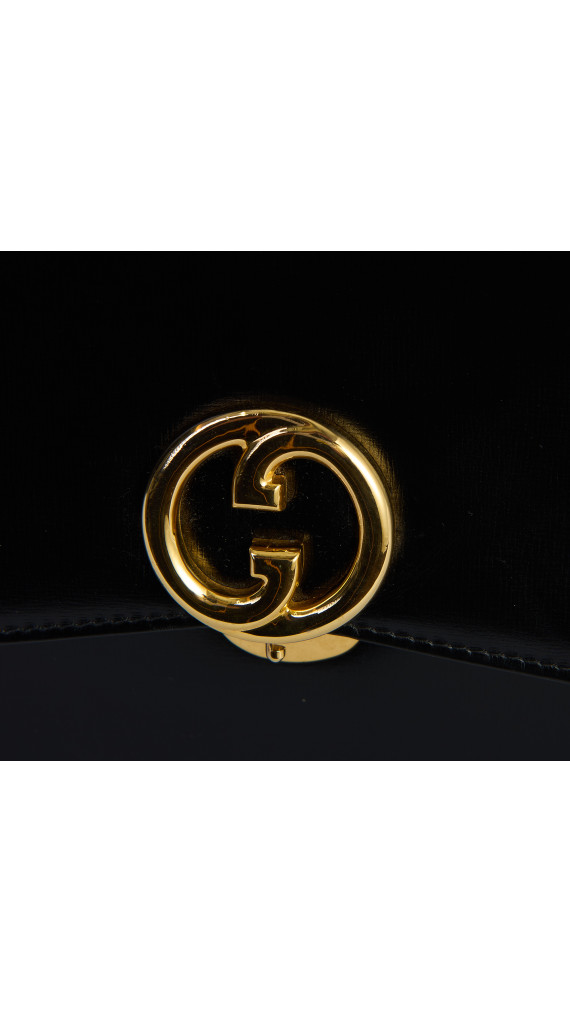 Gucci Vintage Håndveske i Sort Skinn med Gull GG-lås