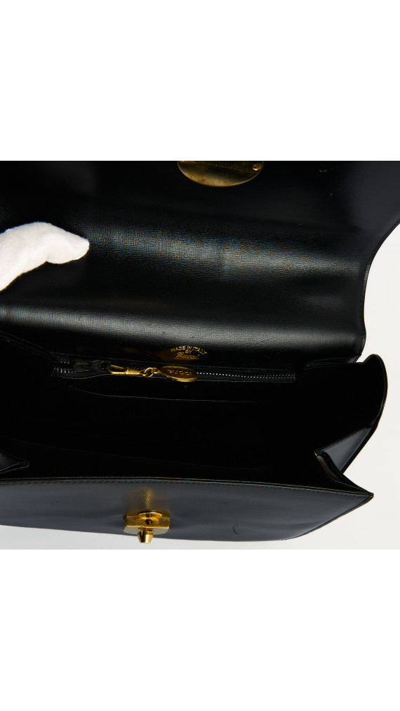 Gucci Vintage Håndveske i Sort Skinn med Gull GG-lås