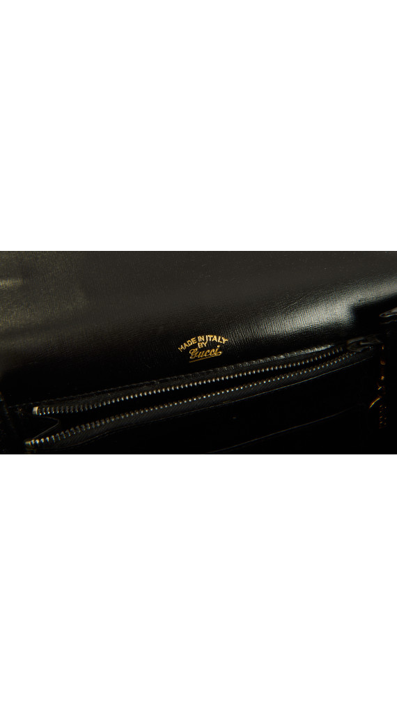 Gucci Vintage Håndveske i Sort Skinn med Gull GG-lås