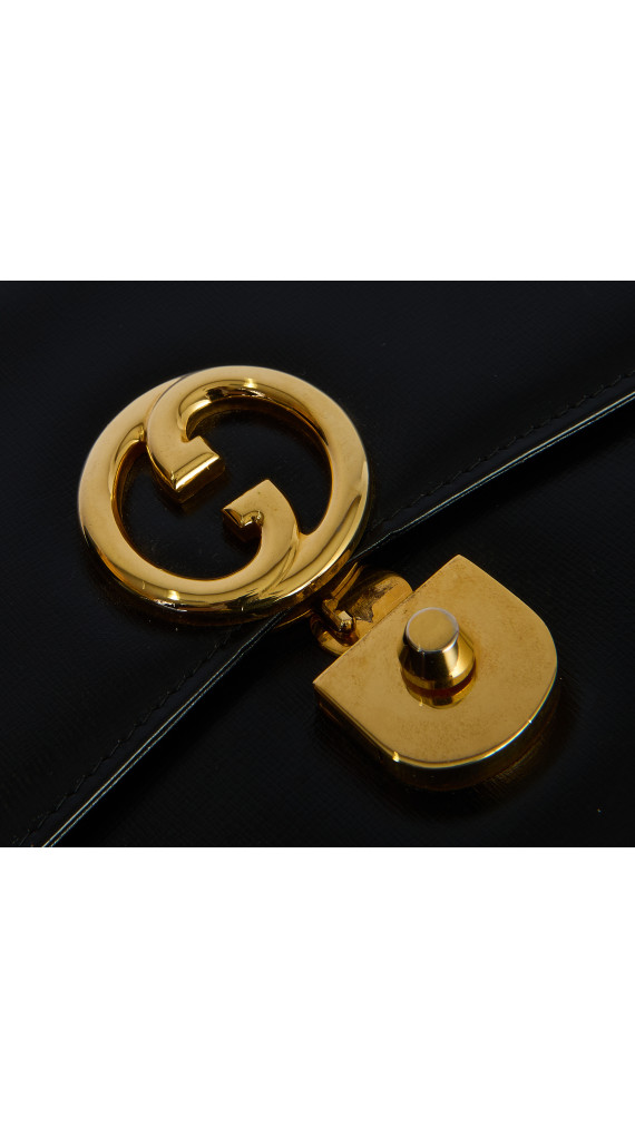 Gucci Vintage Håndveske i Sort Skinn med Gull GG-lås