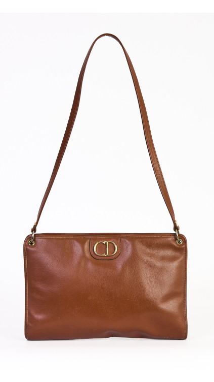 Christian Dior Vintage Skulderveske i Brun Skinn