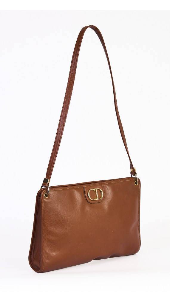 Christian Dior Vintage Skulderveske i Brun Skinn