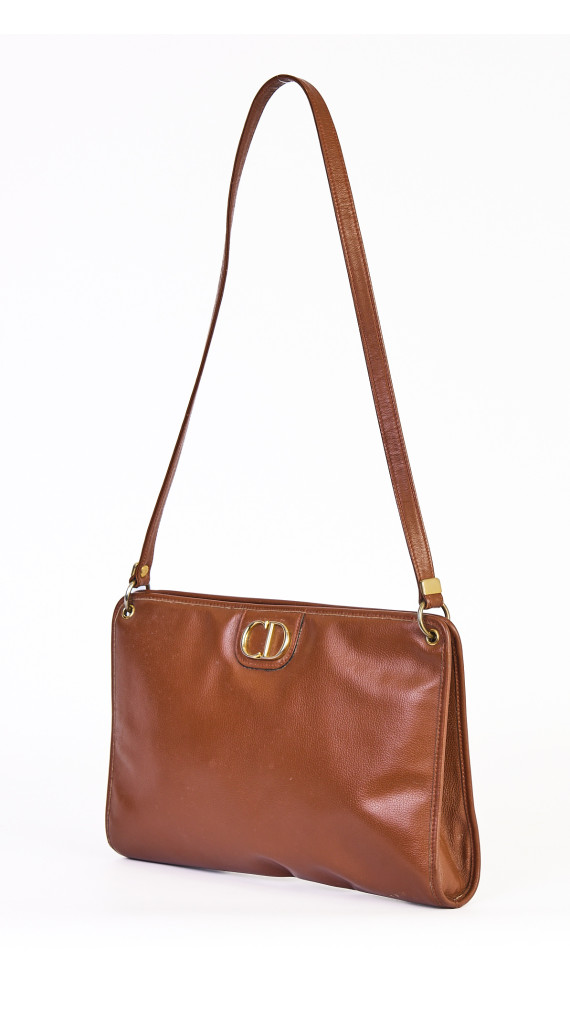 Christian Dior Vintage Skulderveske i Brun Skinn