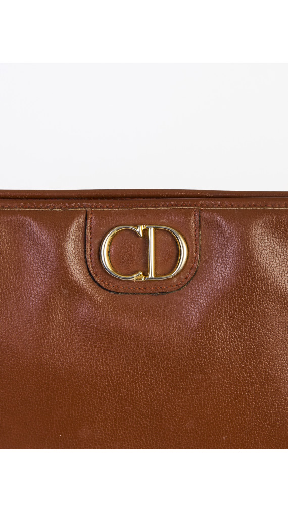 Christian Dior Vintage Skulderveske i Brun Skinn