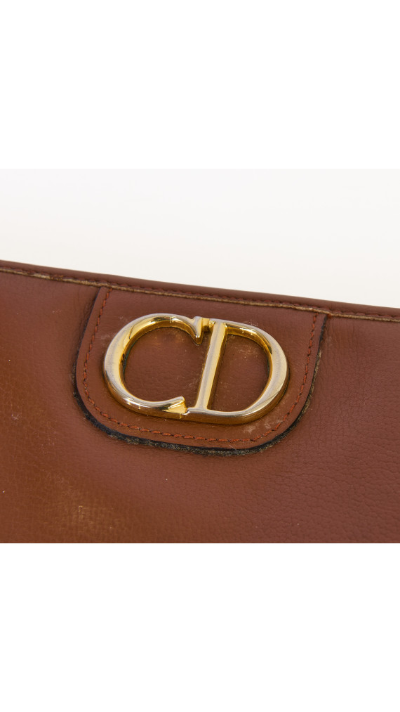 Christian Dior Vintage Skulderveske i Brun Skinn