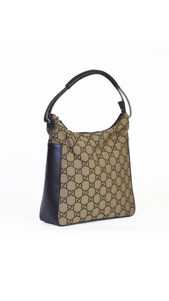 Gucci GG Monogram Hobo Bag med Skinnpaneler