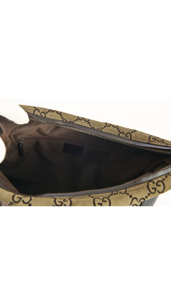 Gucci GG Monogram Hobo Bag med Skinnpaneler