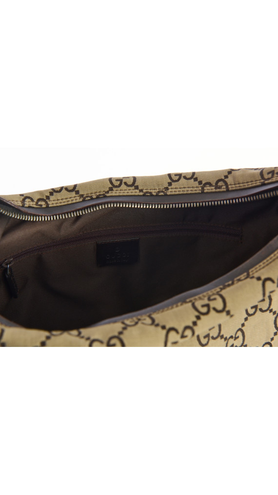 Gucci GG Monogram Hobo Bag med Skinnpaneler