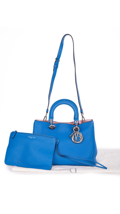 Christian Dior Diorissimo Tote Smooth Calfskin Medium i Kongeblå