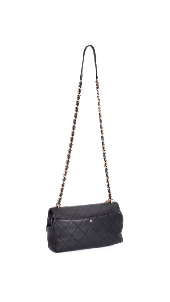 Chanel 19 Flap Bag i Sort Skinn med Gyllen Kjede