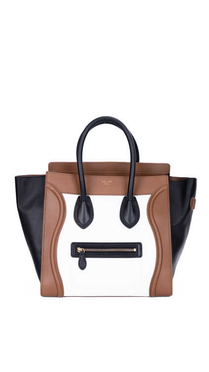 Celine Luggage Tote Tricolor i Brun, Sort og Hvit