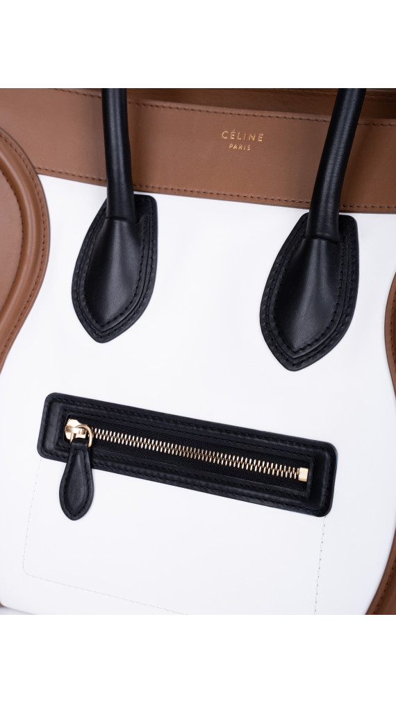 Celine Luggage Tote Tricolor i Brun, Sort og Hvit