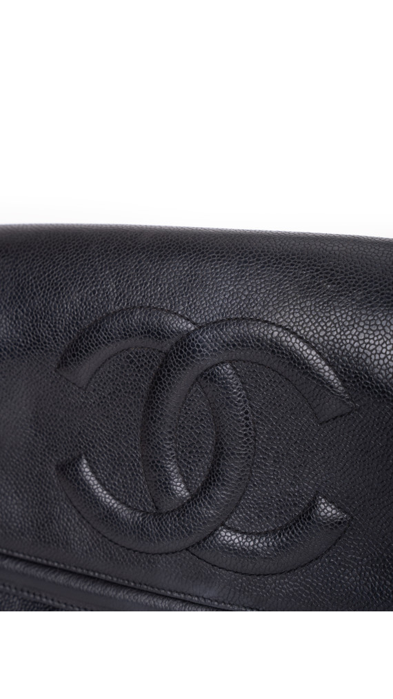 Chanel Vintage Skulderveske i Sort Caviar Skinn