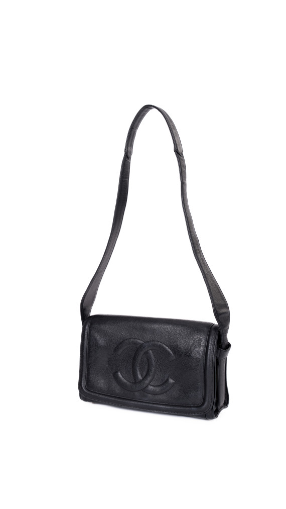 Chanel Vintage Skulderveske i Sort Caviar Skinn