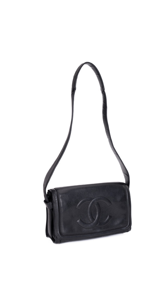 Chanel Vintage Skulderveske i Sort Caviar Skinn