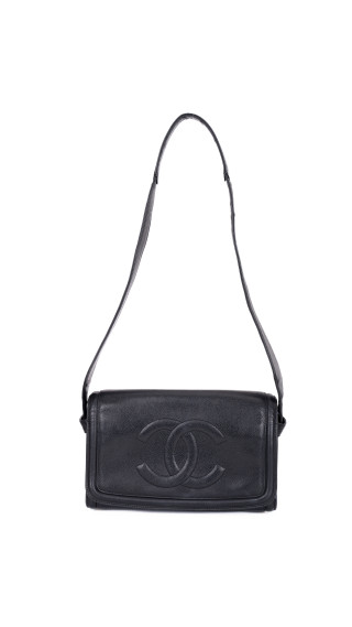 Chanel Vintage Skulderveske i Sort Caviar Skinn