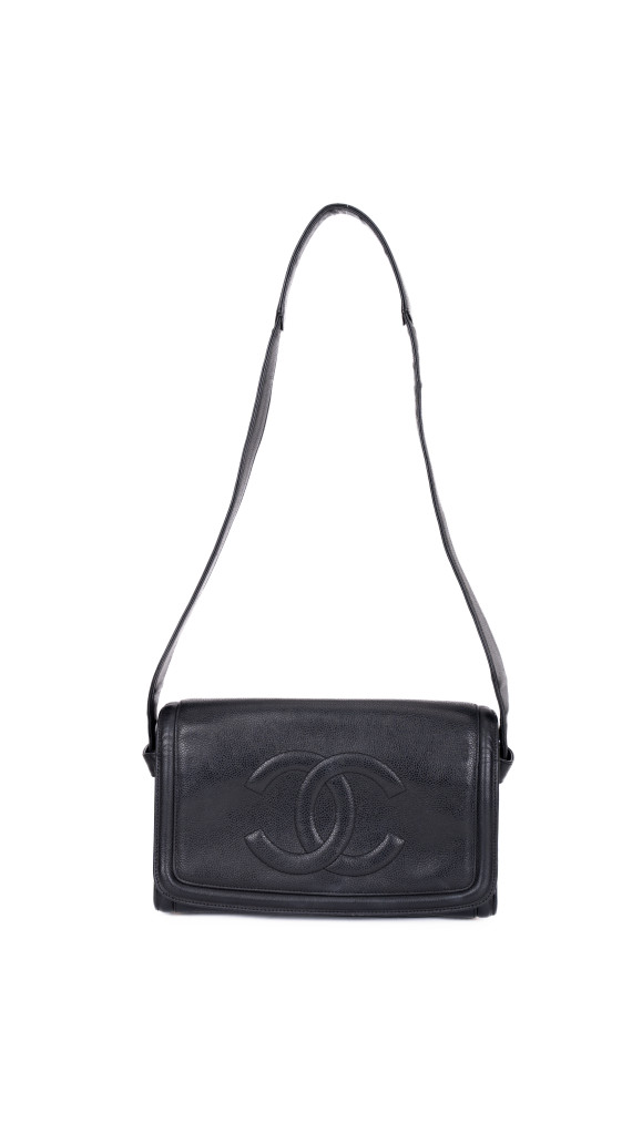 Chanel Vintage Skulderveske i Sort Caviar Skinn