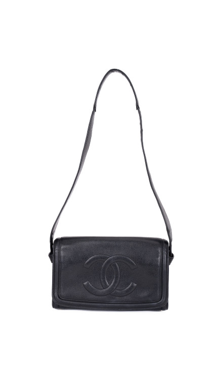 Chanel Vintage Skulderveske i Sort Caviar Skinn