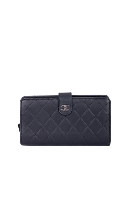 Chanel Classic Long Lommebok i Sort med Sølv CC-logo