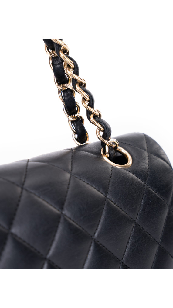 Chanel Classic Double Flap Bag Medium i Sort Lammeskinn