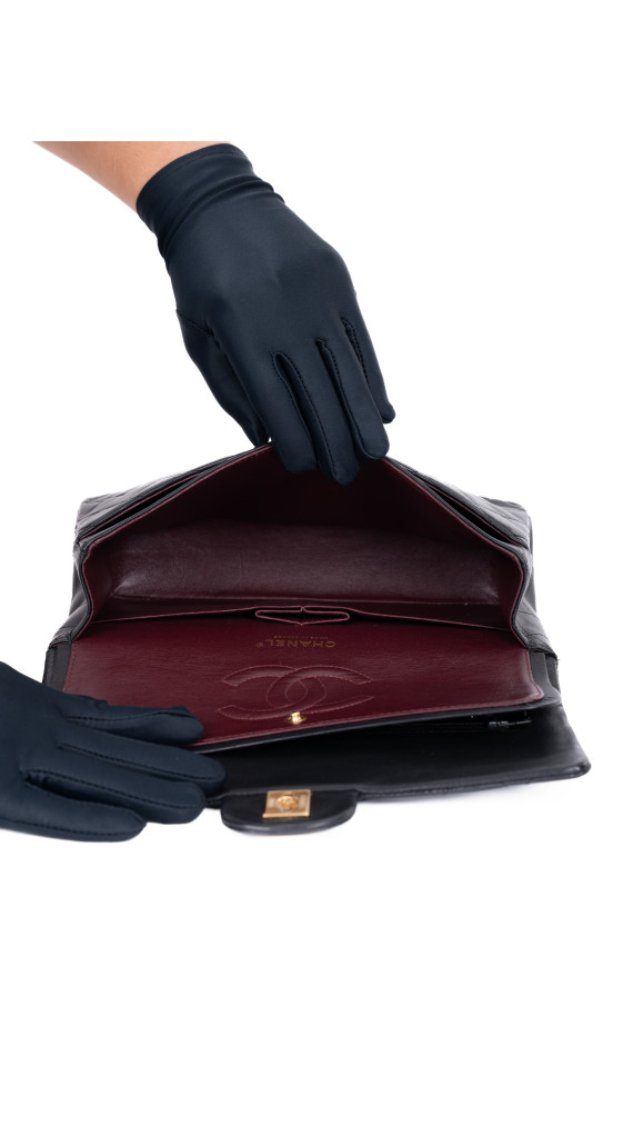 Chanel Classic Double Flap Bag Medium i Sort Lammeskinn