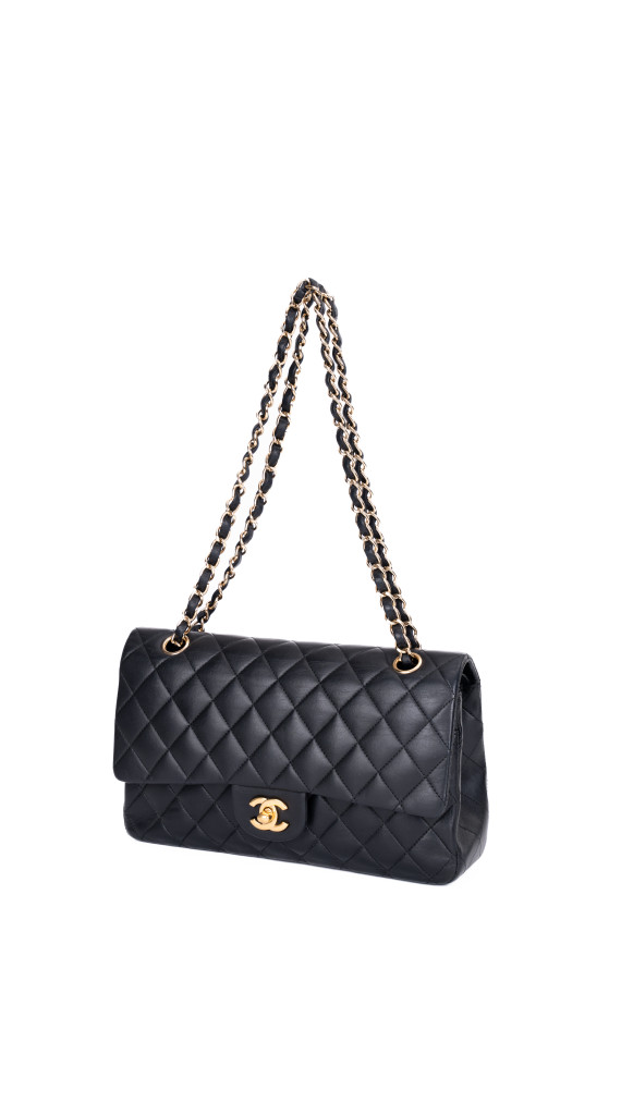 Chanel Classic Double Flap Bag Medium i Sort Lammeskinn