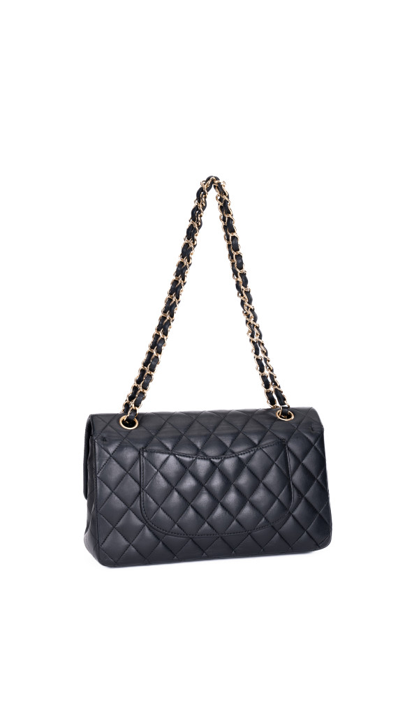 Chanel Classic Double Flap Bag Medium i Sort Lammeskinn