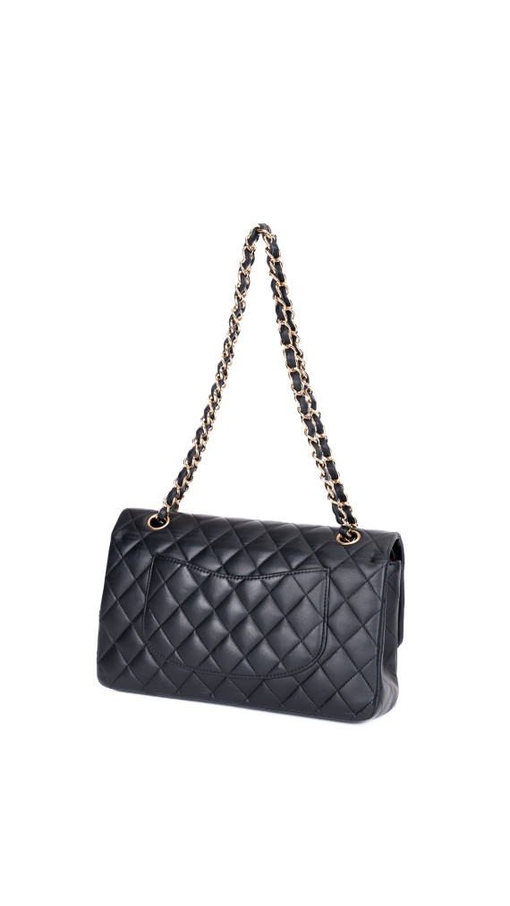 Chanel Classic Double Flap Bag Medium i Sort Lammeskinn