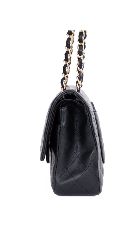 Chanel Classic Double Flap Bag Medium i Sort Lammeskinn