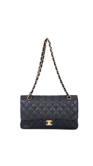 Chanel Classic Double Flap Bag Medium i Sort Lammeskinn