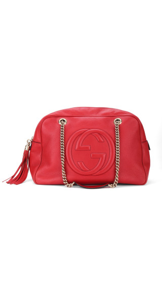 Gucci Soho Disco Tote i Rødt Skinn med Kjettinghåndtak