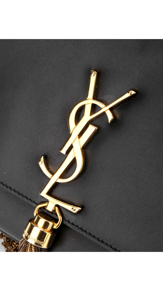 Saint Laurent Kate Tassel Skulderveske i Sort Skinn med Gullkjedestropp