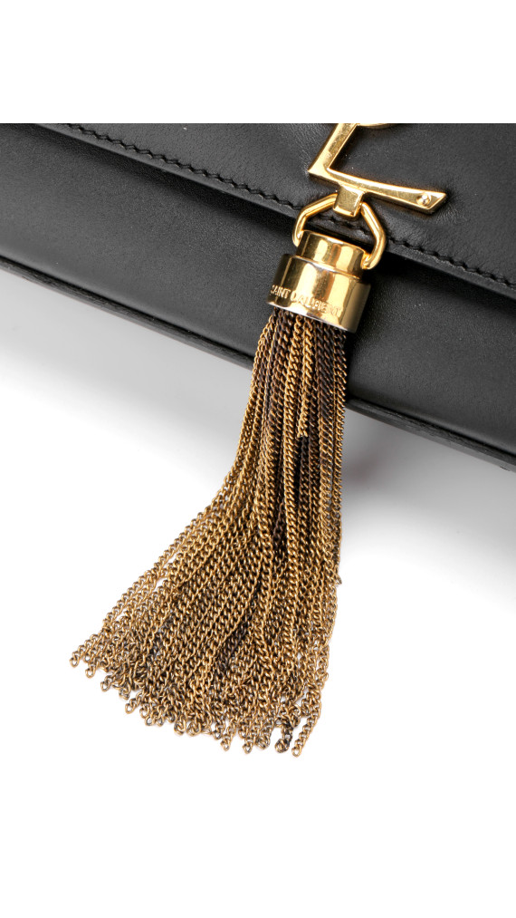 Saint Laurent Kate Tassel Skulderveske i Sort Skinn med Gullkjedestropp