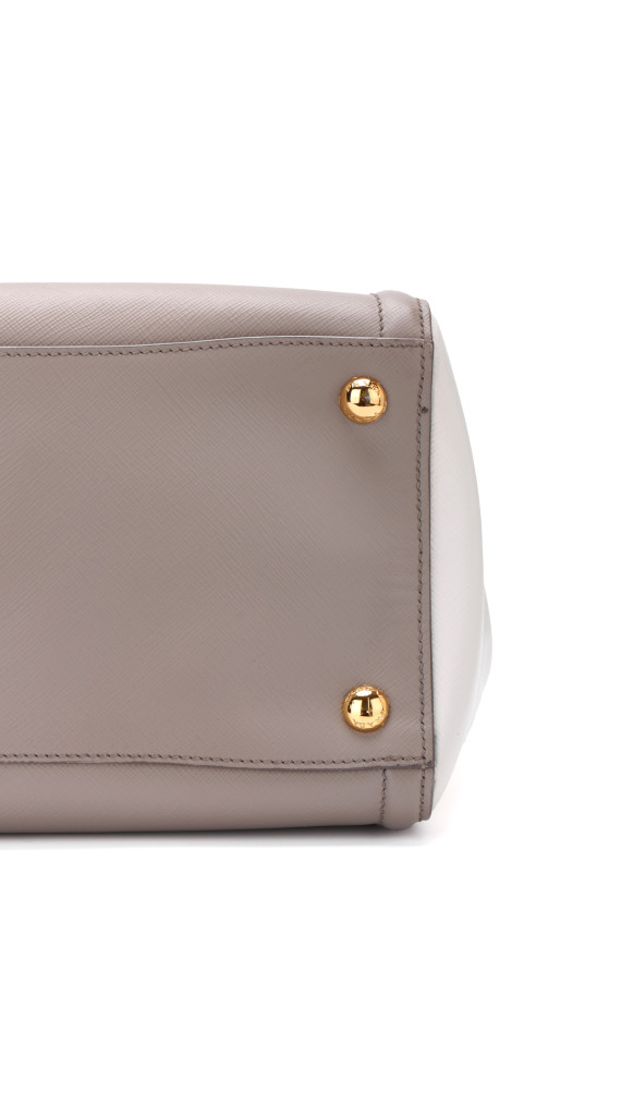 Prada Galleria Double Zip Tote i Grå og Hvit Saffiano-skinn