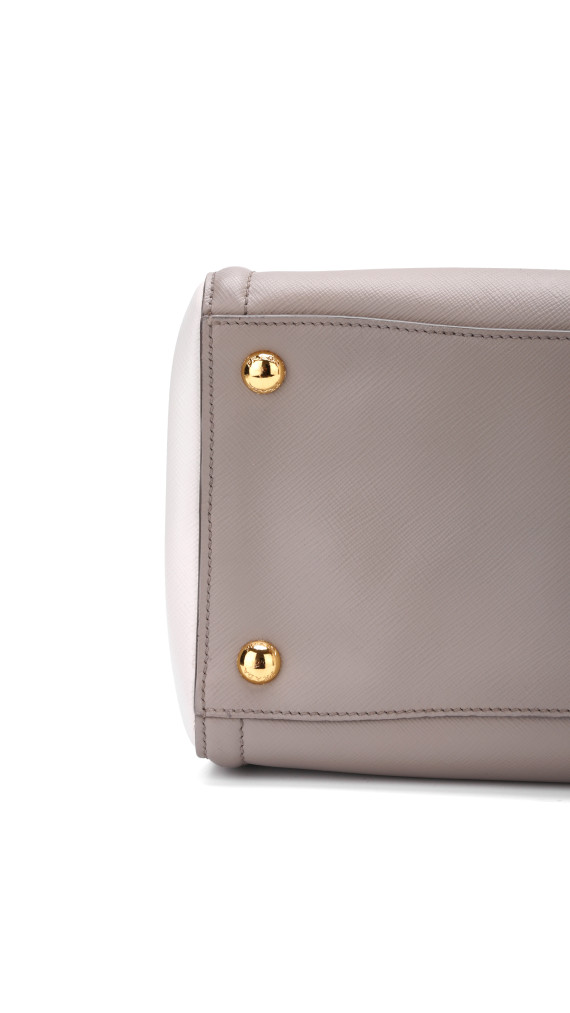 Prada Galleria Double Zip Tote i Grå og Hvit Saffiano-skinn