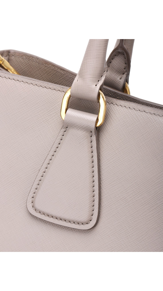 Prada Galleria Double Zip Tote i Grå og Hvit Saffiano-skinn