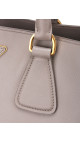 Prada Galleria Double Zip Tote i Grå og Hvit Saffiano-skinn