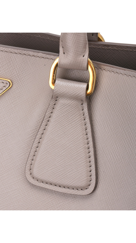 Prada Galleria Double Zip Tote i Grå og Hvit Saffiano-skinn
